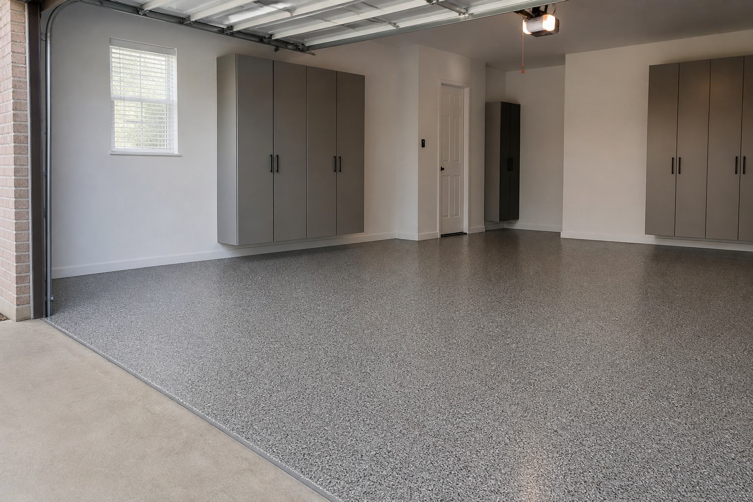 Representative example of a finished residential garage with a full-flake polyurea/polyaspartic floor coating